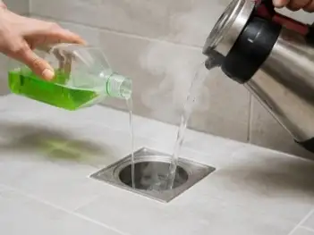 شستشوی لوله فاضلاب با آب داغ و مایع شوینده