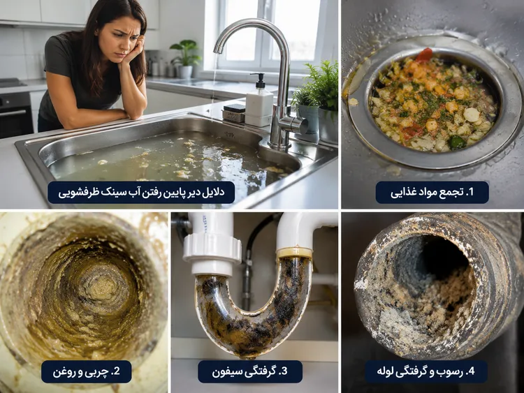 علت دیر پایین رفتن آب سینک ظرفشویی